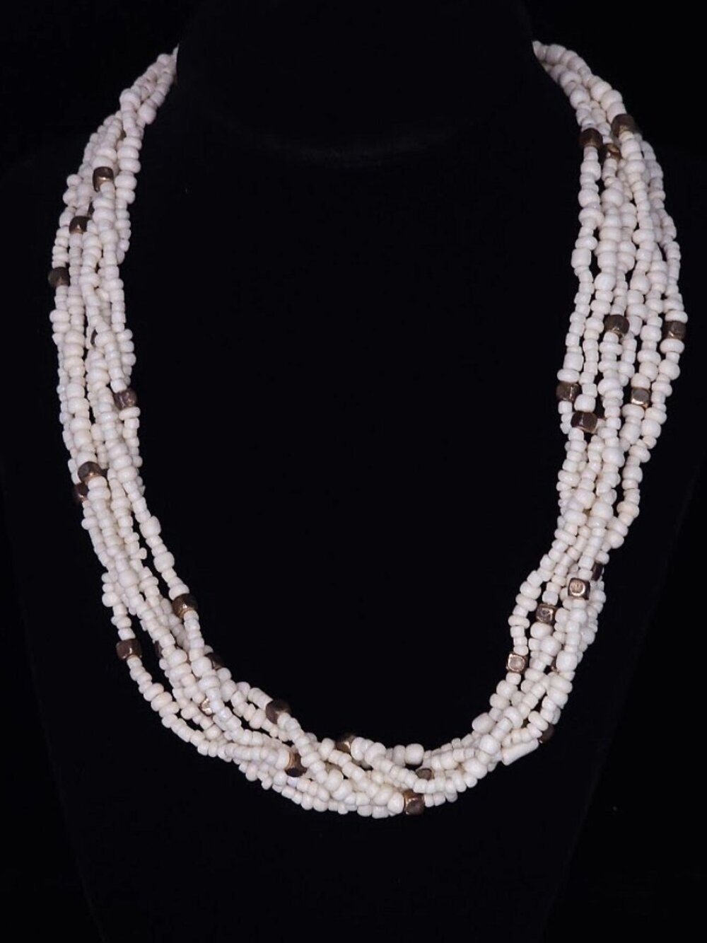 Vintage Boho Multi-Strand Off-White Seed Bead Necklace
